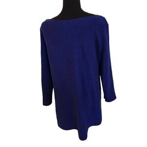 Chico's Womens Bateau Neck 3/4 Sleeve Cotton Blend Pullover Sweater Blue Medium